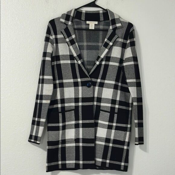 Christian Siriano Plaid Knit Sweater Cardigan Blazer Womens XS Oversized Boxy - Picture 1 of 10
